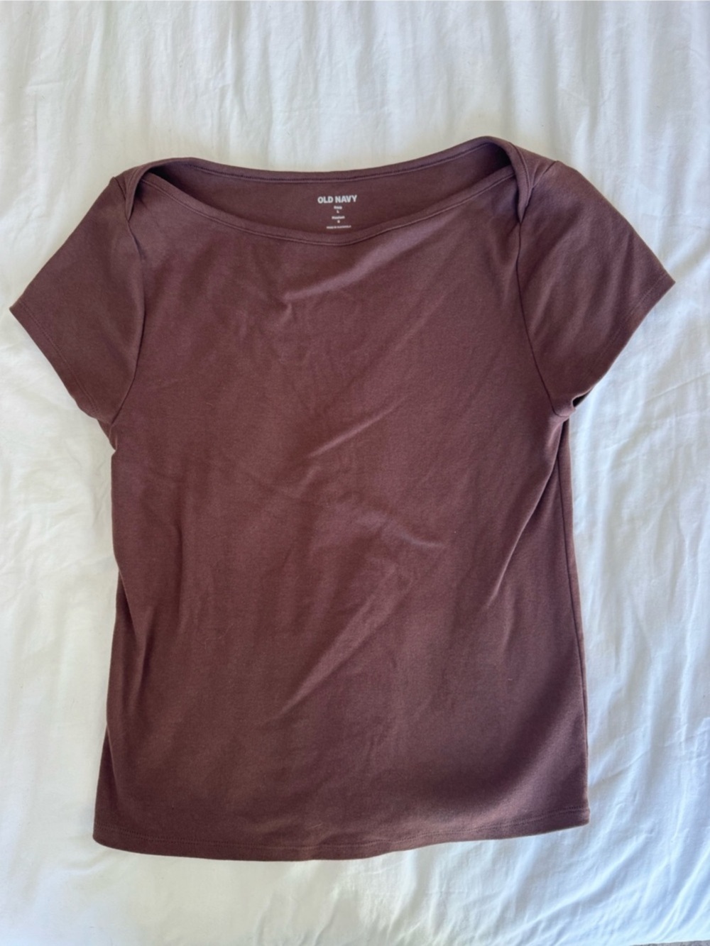 Old Navy Snug Boatneck T-Shirt Brown Short Sleeve Medium